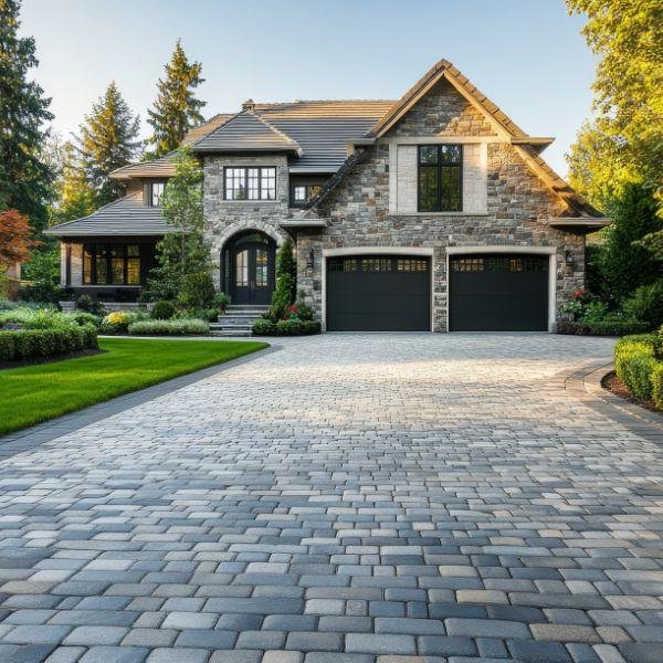 Interlock driveway laid in a banded paver pattern