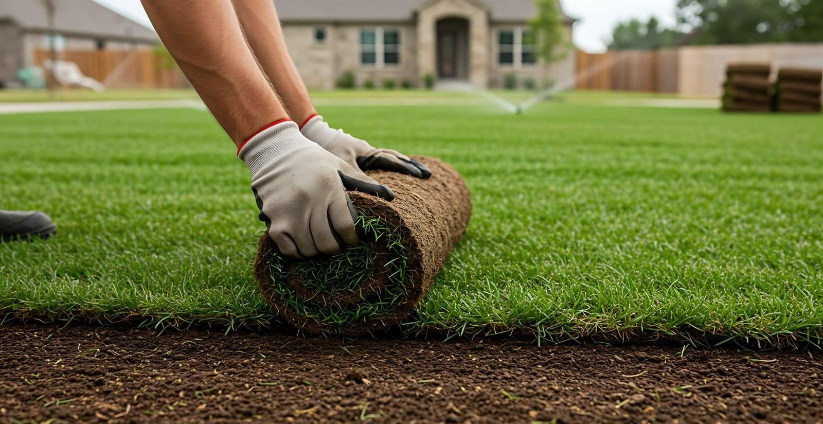 Fresh sod being installed in Kitchener, Ontario