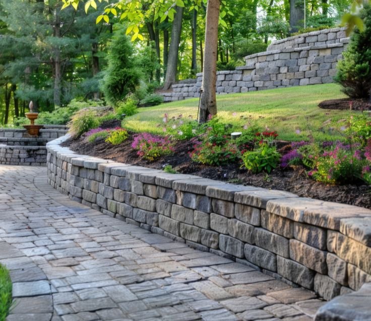Armour stone retaining wall built in Preston, Cambridge